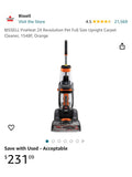 BISSELL ProHeat 2X Revolution Pet Full Size Upright Carpet Cleaner, 1548F, Orange