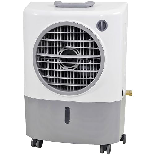 Portable Swamp Coolers - 1300 CFM MC18M Evaporative Air Cooler with 2-Speed Fan, 53.4 dB - 500 sq. ft. Coverage Evaporative Air Cooler Portable High Velocity Outdoor Cooling Fan by Hessaire - White