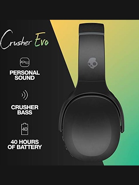 Skullcandy Crusher Evo Over-Ear Wireless Headphones with Sensory Bass with Charging Cable, 40 Hr Battery, Microphone, Works with iPhone Android and Bluetooth Devices - Grey