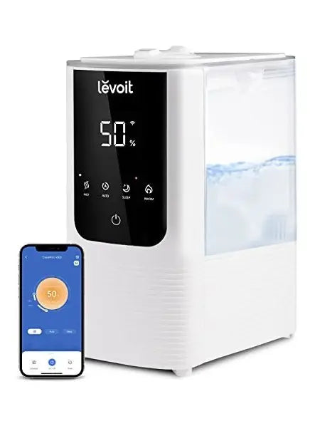 LEVOIT Humidifiers for Bedroom Home, Smart Warm and Cool Mist Air Humidifier for Large Room, Auto Customized Humidity, Fast Symptom Relief, Easy Top Fill, Essential Oil, Quiet, OasisMist4.5L, White