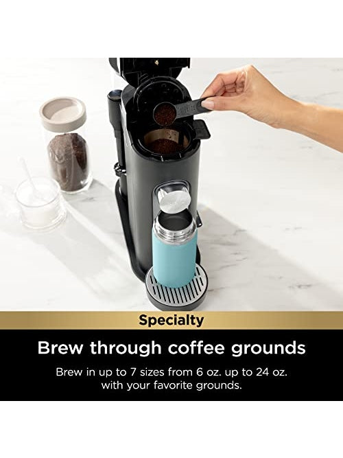 Ninja Pod & Grounds Specialty Single-Serve Coffee Maker, K-Cup Pod Compatible, Brews Grounds, Compact Design, Built-In Milk Frother, 56-oz. Reservoir, 6-oz. Cup to 24-oz. Mug Sizes, Black, PB051 ANM Liquidation