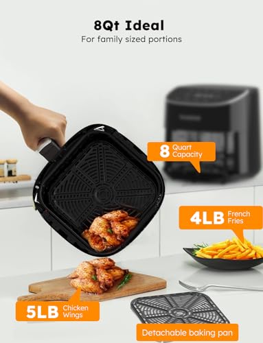 Nuwave Brio Plus 8 Qt Air Fryer, PFAS Free, New & Improved, Digital Touch Screen, Cool White Display, 50°F~400°F in Precise 5°, 5 Cook Functions, 100 Presets & 50 Memory, 3 Wattages 700, 1500, 1800 ANM Liquidation