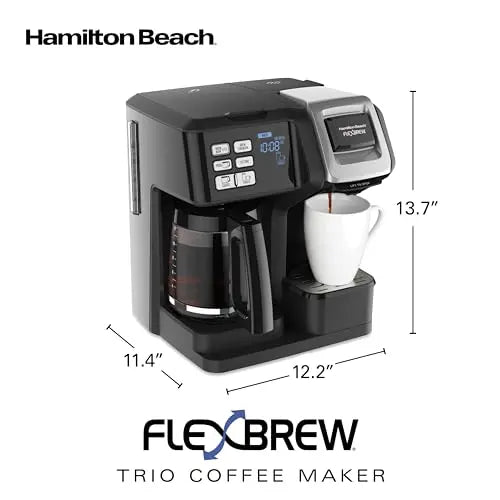 Hamilton Beach FlexBrew Trio 2-Way Coffee Maker, Compatible with K-Cup Pods or Grounds, Combo, Single Serve & Full 12c Pot, Black - Fast Brewing (49902) - ANM Liquidation