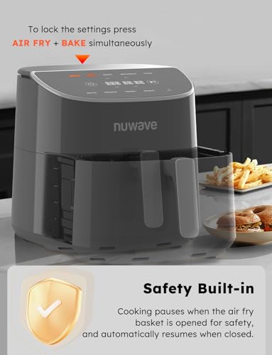 Nuwave Brio Plus 8 Qt Air Fryer, PFAS Free, New & Improved, Digital Touch Screen, Cool White Display, 50°F~400°F in Precise 5°, 5 Cook Functions, 100 Presets & 50 Memory, 3 Wattages 700, 1500, 1800 ANM Liquidation