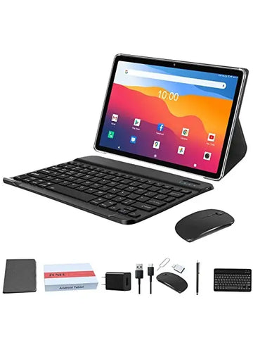 2024 Newest 2 in 1 Tablet 128GB Storage+1TB Expand 10 inch Tablets, 2.4G&5G WIFI Tablet PC, Android 12 Tablet with Keyboard, Octa Core HD Touchscreen 13MP Dual Camera GMS Tablet with Case Mouse (Gray) - ANM Liquidation