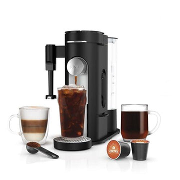 Ninja Pod & Grounds Specialty Single-Serve Coffee Maker, K-Cup Pod Compatible, Brews Grounds, Compact Design, Built-In Milk Frother, 56-oz. Reservoir, 6-oz. Cup to 24-oz. Mug Sizes, Black, PB051