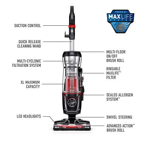 Hoover MAXLife Pro Pet Swivel Bagless Upright Vacuum Cleaner, for Carpet and Hard Floors, Perfect for Pets, HEPA Media Filtration, UH74220PC, Black