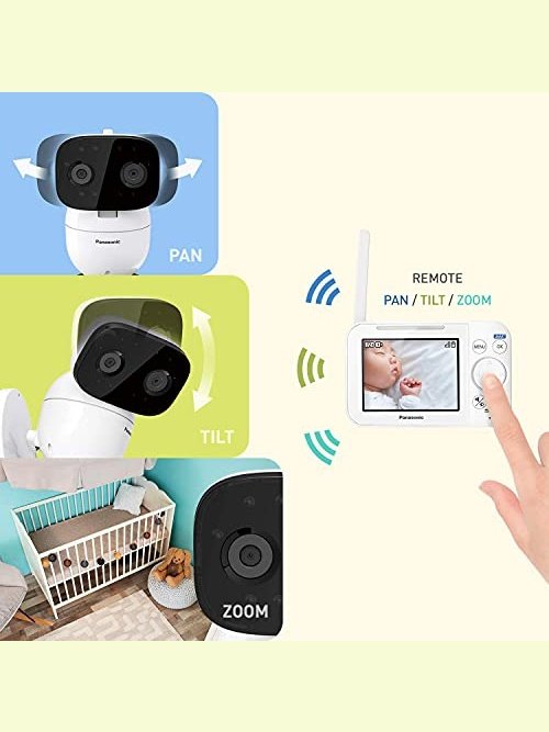 Panasonic Baby Monitor with Camera and Audio, 3.5” Color Video, Extra Long Range, Secure Connection, 2-Way Talk, Soothing Sounds, Remote Pan, Tilt, Zoom - 1 Camera - KX-HN4101W White