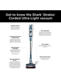 Shark HZ3002 Stratos Ultralight Corded Stick Vacuum with DuoClean PowerFins HairPro, Self-Cleaning Brushroll, & Odor Neutralizer Technology, Navy
