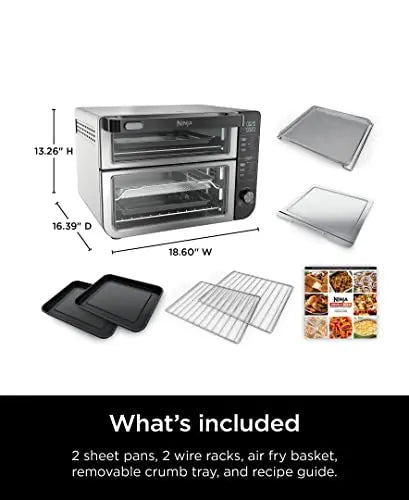 Ninja DCT401 12-in-1 Double Oven with FlexDoor, FlavorSeal & Smart Finish, Rapid Top Convection and Air Fry Bottom , Bake, Roast, Toast, Air Fry, Pizza and More, Stainless Steel - ANM Liquidation