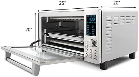 Nuwave Bravo 12-in-1 Air Fryer Toaster Oven Combo, Airfryer Convection Oven Countertop, 1800 Watts, 21-Qt Capacity, 50°-450°F Temp Controls, 65 Recipes & 4 Accessories, Silver- Stainless Steel - ANM Liquidation