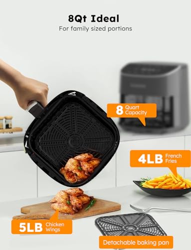 Nuwave Brio Plus 8 Qt Air Fryer, PFAS Free, New & Improved, Digital Touch Screen, Cool White Display, 50°F~400°F in Precise 5°, 5 Cook Functions, 100 Presets & 50 Memory, 3 Wattages 700, 1500, 1800 ANM Liquidation