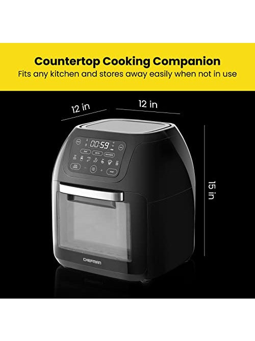 CHEFMAN Multifunctional Digital Air Fryer+ Rotisserie, Dehydrator, Convection Oven, 17 Touch Screen Presets Fry, Roast, Dehydrate, Bake, XL 10L Family Size, Auto Shutoff, Large Easy-View Window, Black ANM Liquidation