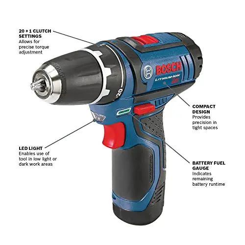 BOSCH CLPK22-120 12V Max Cordless 2-Tool 3/8 in. Drill/Driver and 1/4 in. Impact Driver Combo Kit with 2 Batteries, Charger and Case,Blue - ANM Liquidation