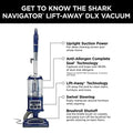 Shark NV360 Navigator Lift-Away Deluxe Upright Vacuum with Large Dust Cup Capacity, HEPA Filter, Swivel Steering, Upholstery Tool & Crevice Tool, Blue - ANM Liquidation