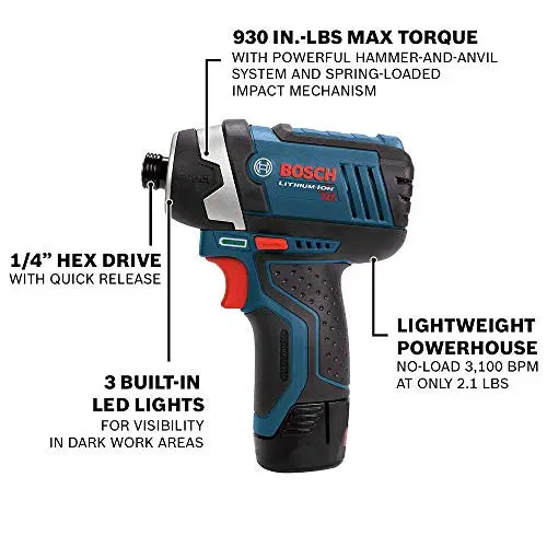 BOSCH CLPK22-120 12V Max Cordless 2-Tool 3/8 in. Drill/Driver and 1/4 in. Impact Driver Combo Kit with 2 Batteries, Charger and Case,Blue - ANM Liquidation