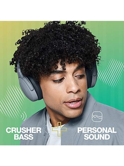 Skullcandy Crusher Evo Over-Ear Wireless Headphones with Sensory Bass with Charging Cable, 40 Hr Battery, Microphone, Works with iPhone Android and Bluetooth Devices - Grey