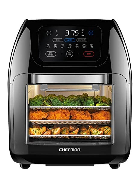 CHEFMAN Multifunctional Digital Air Fryer+ Rotisserie, Dehydrator, Convection Oven, 17 Touch Screen Presets Fry, Roast, Dehydrate, Bake, XL 10L Family Size, Auto Shutoff, Large Easy-View Window, Black