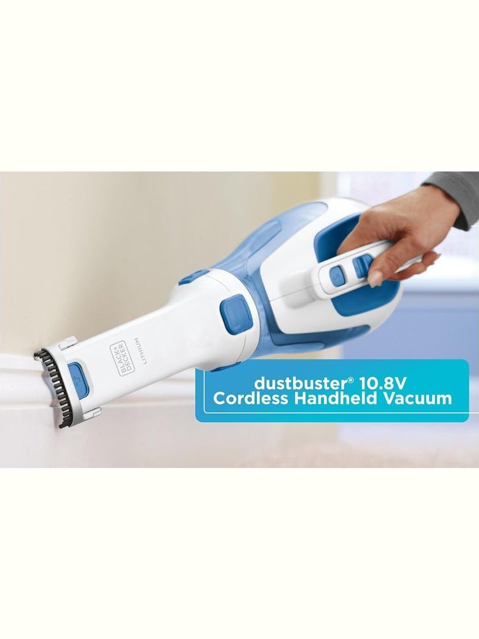 BLACK+DECKER dustbuster AdvancedClean Cordless Handheld Vacuum, Compact Home and Car Vacuum with Crevice Tool CHV1410L , Blue, White