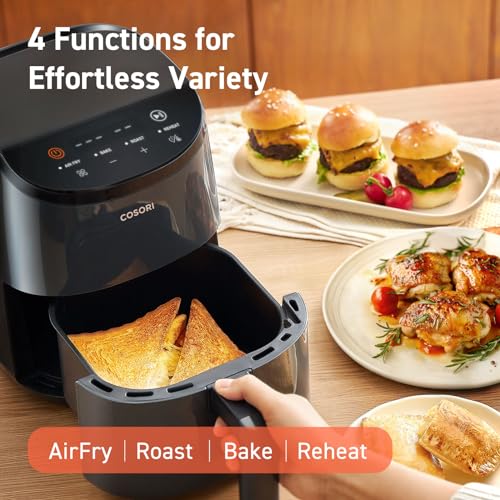 "COSORI Air Fryer, Small 4-in-1 AirFryer Perfect for Simple Meals, Snacks and Easy to Reheat Leftover to Crispy, 2.1Qt Capacity, 97% Less Oil, 30 In-App Recipes, Nonstick & Dishwasher Safe Basket" - ANM Liquidation