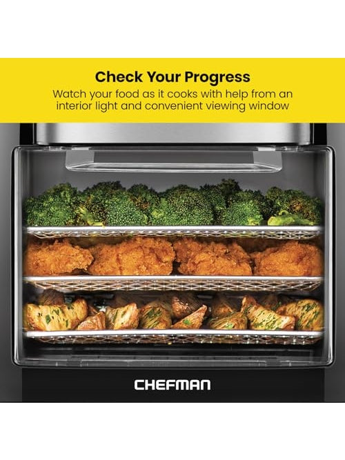 CHEFMAN Multifunctional Digital Air Fryer+ Rotisserie, Dehydrator, Convection Oven, 17 Touch Screen Presets Fry, Roast, Dehydrate, Bake, XL 10L Family Size, Auto Shutoff, Large Easy-View Window, Black ANM Liquidation