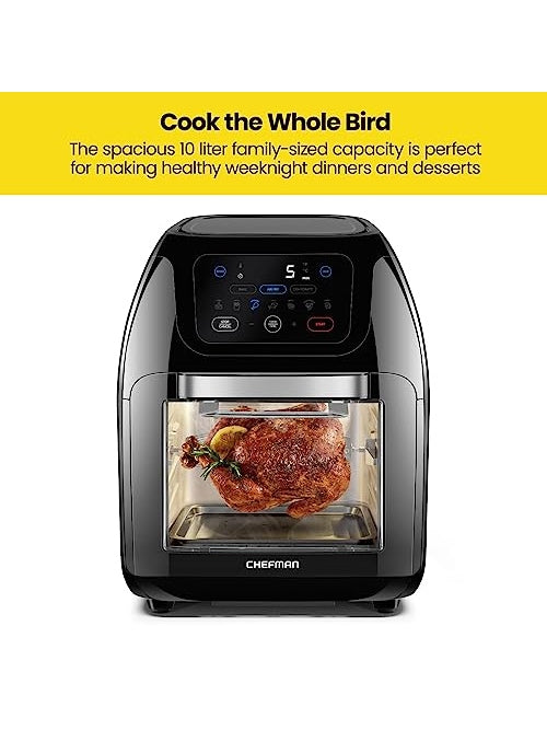 CHEFMAN Multifunctional Digital Air Fryer+ Rotisserie, Dehydrator, Convection Oven, 17 Touch Screen Presets Fry, Roast, Dehydrate, Bake, XL 10L Family Size, Auto Shutoff, Large Easy-View Window, Black ANM Liquidation