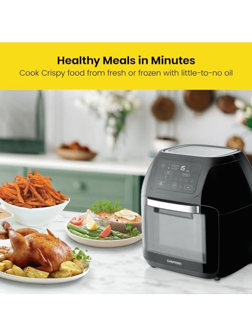 CHEFMAN Multifunctional Digital Air Fryer+ Rotisserie, Dehydrator, Convection Oven, 17 Touch Screen Presets Fry, Roast, Dehydrate, Bake, XL 10L Family Size, Auto Shutoff, Large Easy-View Window, Black ANM Liquidation