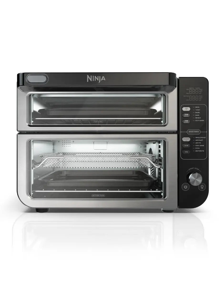 Ninja DCT401 12-in-1 Double Oven with FlexDoor, FlavorSeal & Smart Finish, Rapid Top Convection and Air Fry Bottom , Bake, Roast, Toast, Air Fry, Pizza and More, Stainless Steel - ANM Liquidation