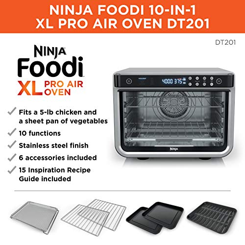 Ninja DT201 Foodi 10-in-1 XL Pro Air Fry Digital Countertop Convection Toaster Oven with Dehydrate and Reheat, 1800 Watts, Stainless Steel Finish, Silver - ANM Liquidation