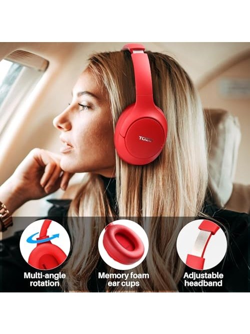 TOZO HT2 Hybrid Active Noise Cancelling Headphones, Wireless Over Ear Bluetooth Headphones, 60H Playtime, Hi-Res Audio Custom EQ via App Deep Bass Comfort Fit Ear Cups, for Home Office Travel White