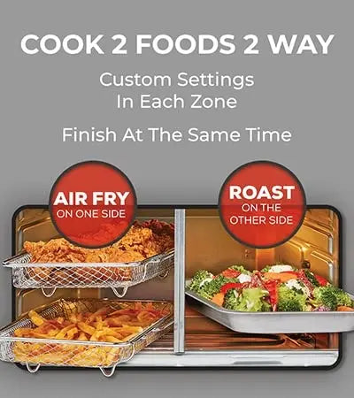 Emeril Lagasse Dual Zone 360 Air Fryer Oven Combo with French Door, 25 QT Extra Large Family Size Meals to Cook Two Foods in Two Different Ways at The Same Time, Up to 60% Faster from Frozen to Finish - ANM Liquidation