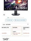 Dell G2722HS IPS 27 Inch 165Hz Gaming Monitor - FHD Full HD 1920 x 1080p, LED LCD Display, AMD FreeSync Premium and NVIDIA G-Sync Compatible, HDMI, DisplayPort, Thin Bezel - Black