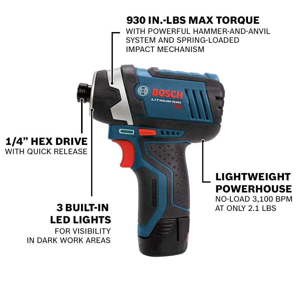 BOSCH CLPK22-120 12V Max Cordless 2-Tool 3/8 in. Drill/Driver and 1/4 in. Impact Driver Combo Kit with 2 Batteries, Charger and Case,Blue - ANM Liquidation