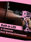 WORKPRO Pink Cordless Drill Driver Set, 12V Electric Screwdriver Driver Tool Kit, 3/8