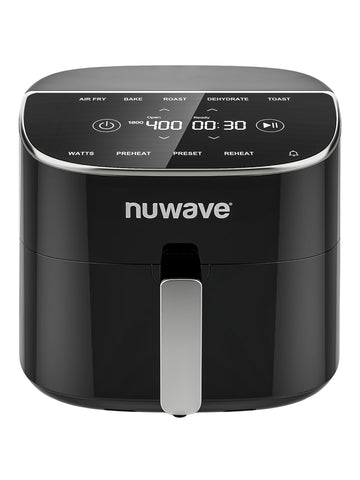 Nuwave Brio Plus 8 Qt Air Fryer, PFAS Free, New & Improved, Digital Touch Screen, Cool White Display, 50°F~400°F in Precise 5°, 5 Cook Functions, 100 Presets & 50 Memory, 3 Wattages 700, 1500, 1800