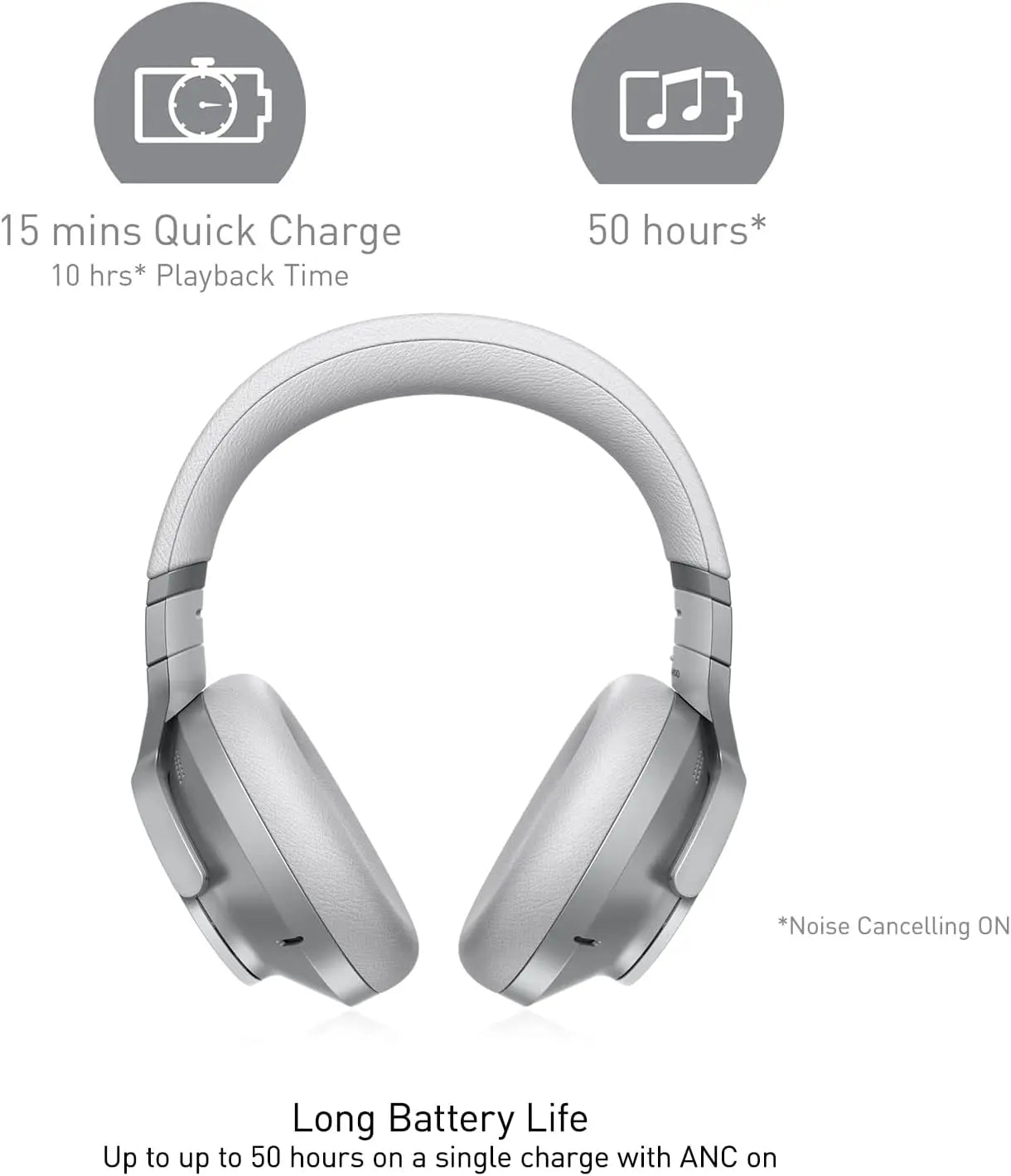 Technics Wireless Noise Cancelling Headphones, 50 Hours Battery Life, High-Fidelity Bluetooth Headphones with Multi-Point Connectivity, Impressive Call Quality, and Comfort Fit - EAH-A800-S Silver - ANM Liquidation