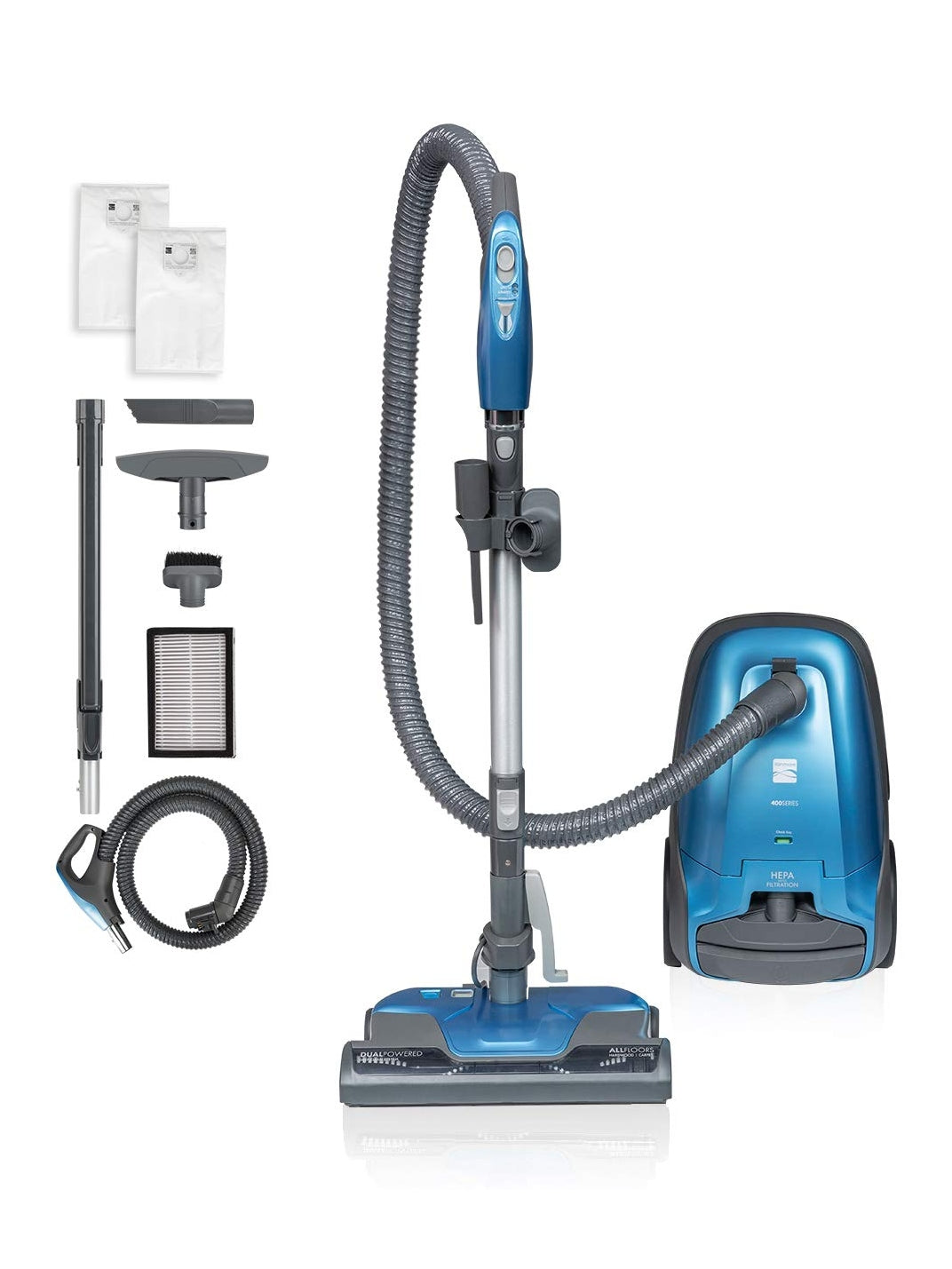 Kenmore Pet Friendly Lightweight Bagged Canister Vacuum Cleaner with Extended Telescoping Wand, HEPA, 2 Motors, Retractable Cord, and 4 Cleaning Tools, Blue ANM Liquidation