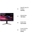 LG UltraGear QHD 32-Inch Gaming Monitor 32GP750-B, IPS 1ms GtG with VESA DisplayHDR 400, NVIDIA G-SYNC and AMD FreeSync, 165Hz, Black