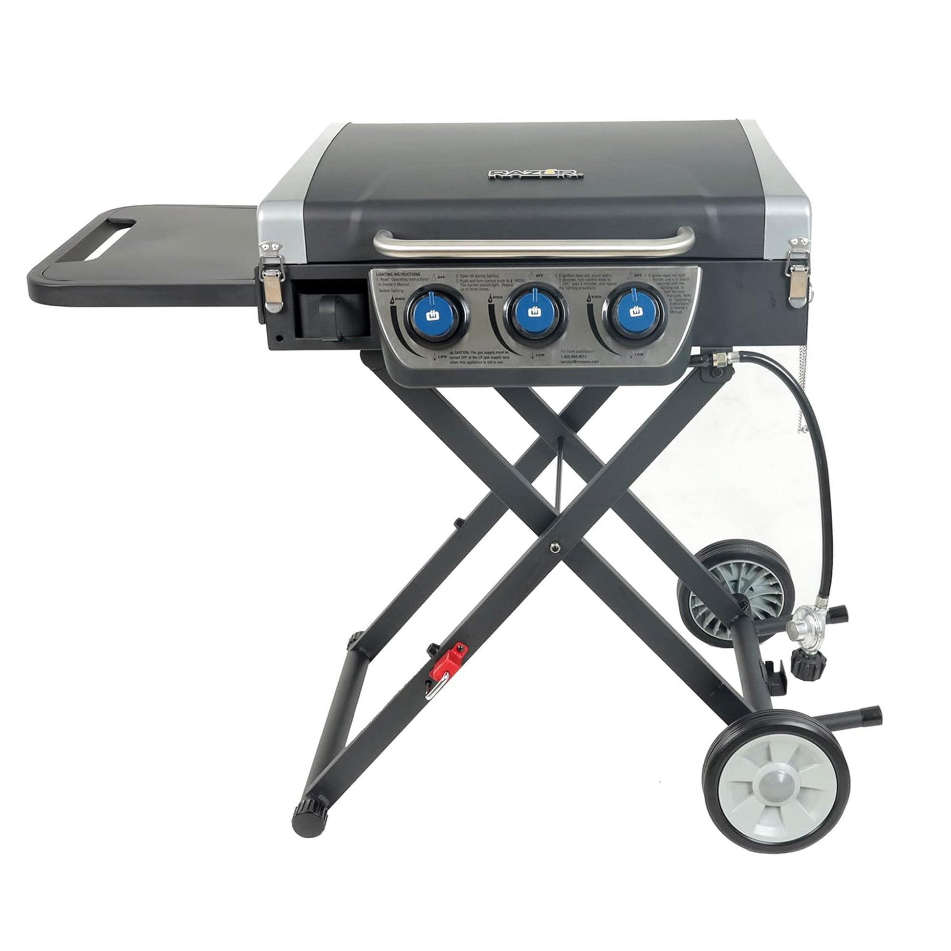 Razor Griddle Gas Grill & Griddle for Backyard Cooking and Camping, Portable Grill with Cart & Side Shelf ANM Liquidation