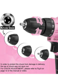 WORKPRO Pink Cordless Drill Driver Set, 12V Electric Screwdriver Driver Tool Kit, 3/8