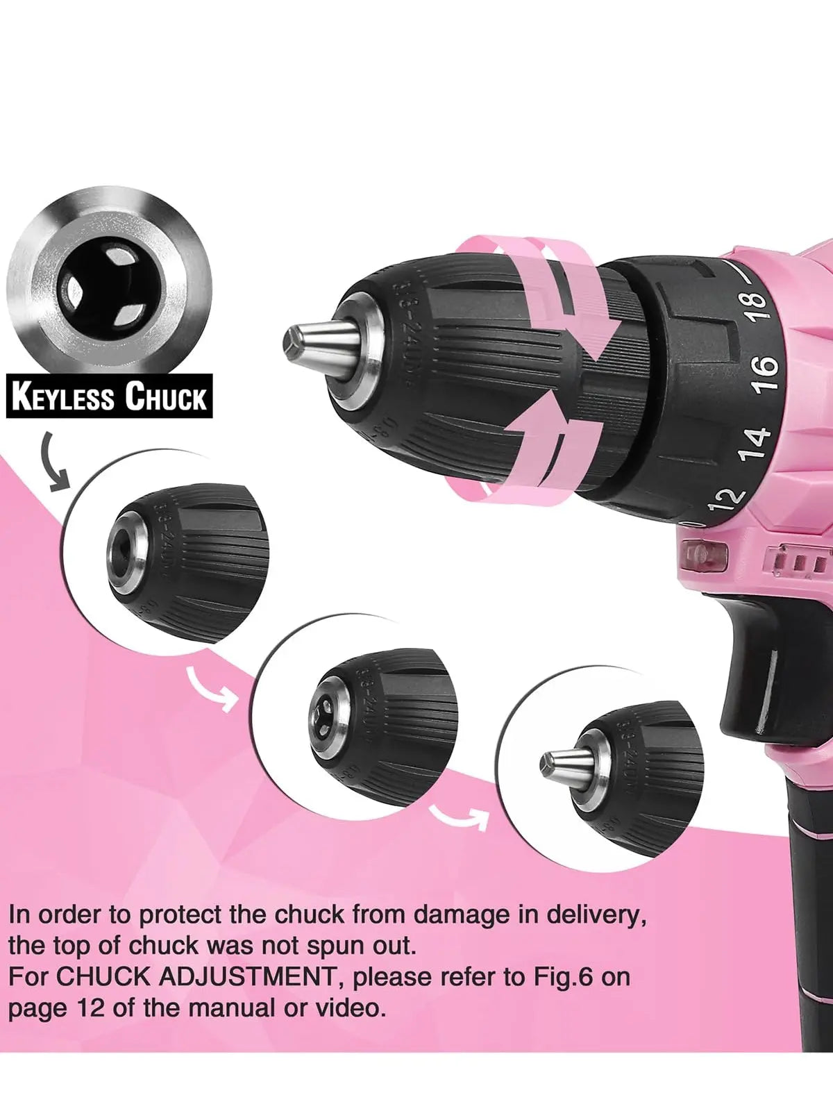 WORKPRO Pink Cordless Drill Driver Set, 12V Electric Screwdriver Driver Tool Kit, 3/8" Keyless Chuck, Charger and Storage Bag Included - Pink Ribbon - ANM Liquidation