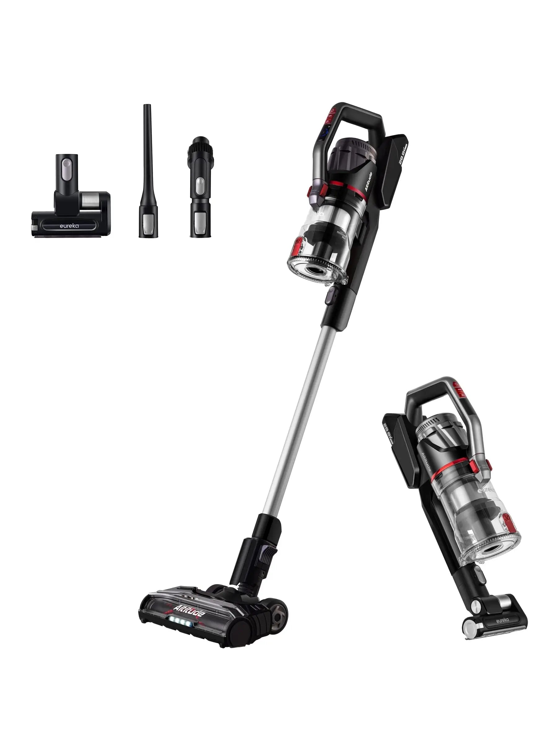 Eureka Lightweight Cordless Vacuum Cleaner with LED Headlights, 450W Powerful BLDC Removable Battety Handheld Vac for Multifloors, Carpet & Hardwood Floor, Altitude Pro + Motorized Pet Tool, Red - ANM Liquidation