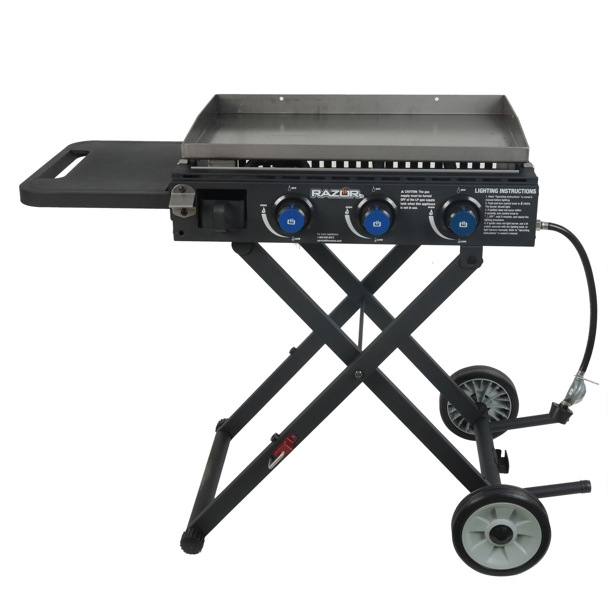 Razor Griddle Gas Grill & Griddle for Backyard Cooking and Camping, Portable Grill with Cart & Side Shelf ANM Liquidation