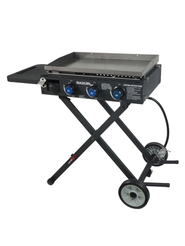 Razor Griddle Gas Grill & Griddle for Backyard Cooking and Camping, Portable Grill with Cart & Side Shelf