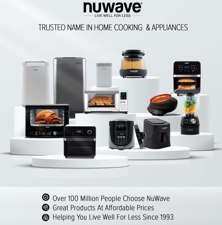 Nuwave Brio Plus 8 Qt Air Fryer, PFAS Free, New & Improved, Digital Touch Screen, Cool White Display, 50°F~400°F in Precise 5°, 5 Cook Functions, 100 Presets & 50 Memory, 3 Wattages 700, 1500, 1800 ANM Liquidation