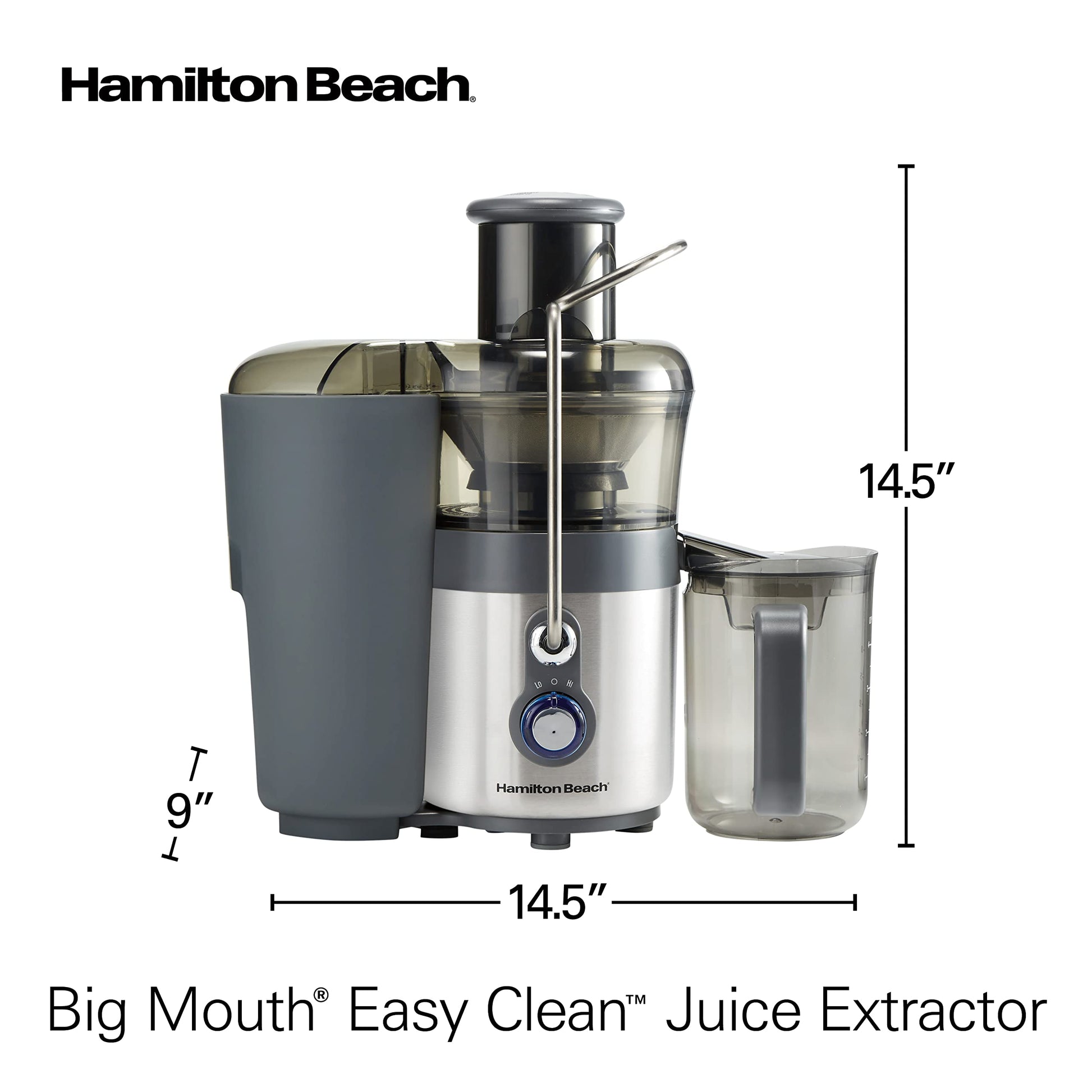 Hamilton Beach Juicer Machine, Centrifugal Extractor, Big Mouth 3" Feed Chute, Easy Clean, 2-Speeds, 40 oz. BPA Free Pitcher, 850 Watt Motor, Silver ANM Liquidation