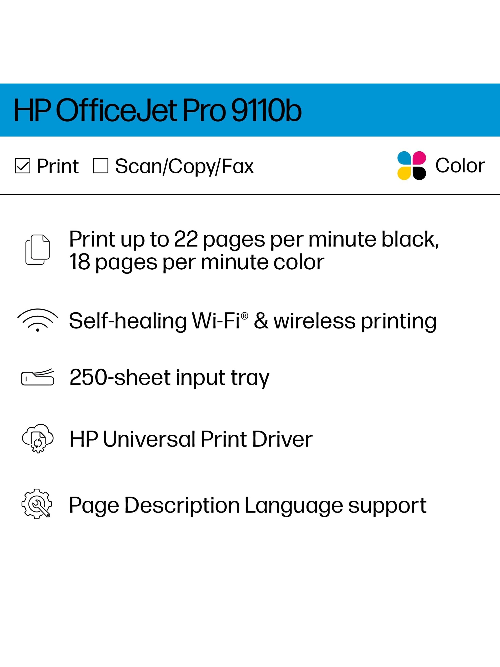 HP OfficeJet Pro 9110b Wireless Color Inkjet Printer, Print, Duplex Printing Best-for-Office (5A0S1A) ANM Liquidation