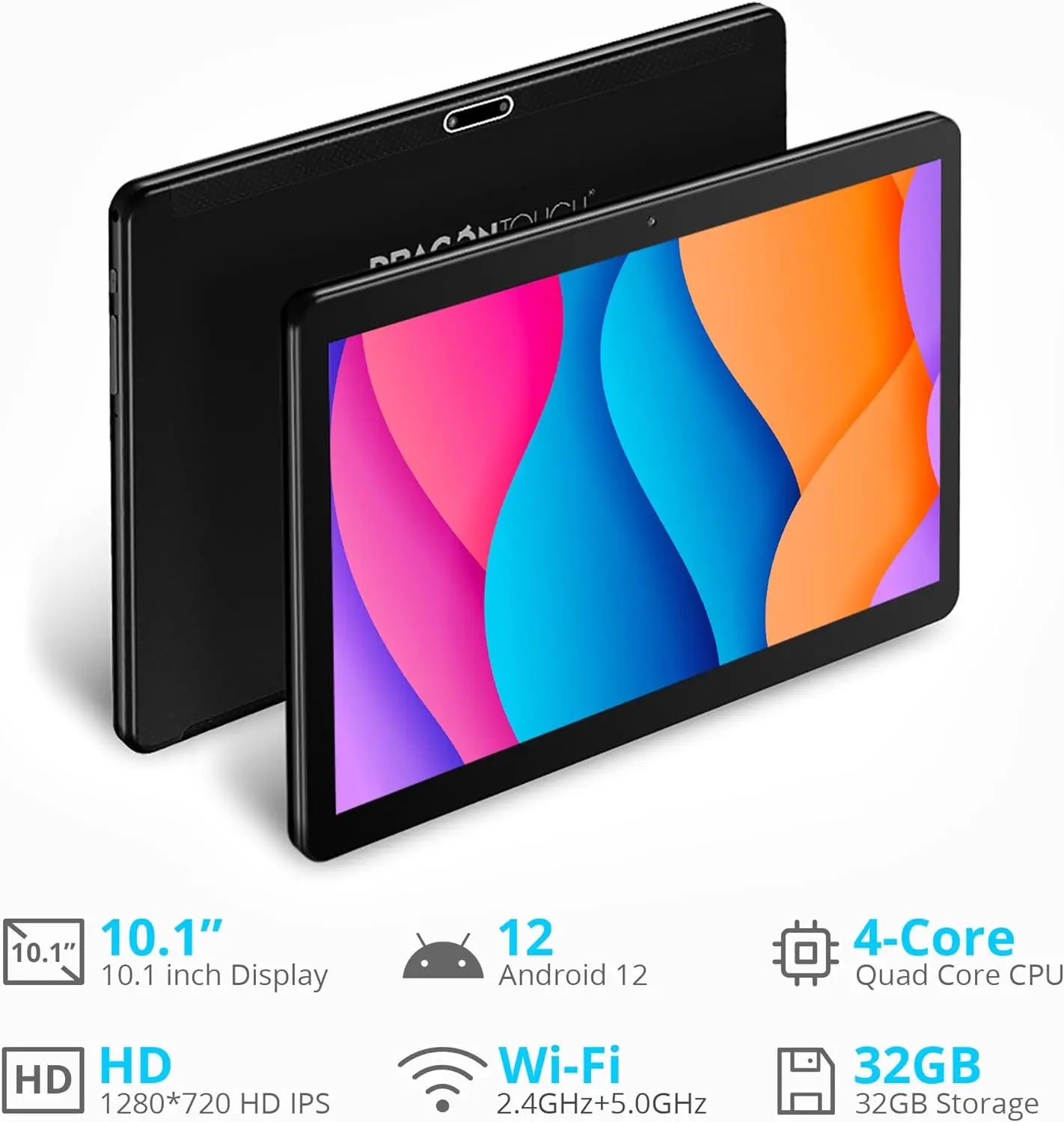 Dragon Touch MAX10 Android Tablets 10 inch Tablet with 32GB Storage, 256GB Expandable Storage, Android 12, 3GB RAM, Quad-Core Processor, HD IPS Display, 5G WiFi, USB Type C Port (2023 Release) - ANM Liquidation