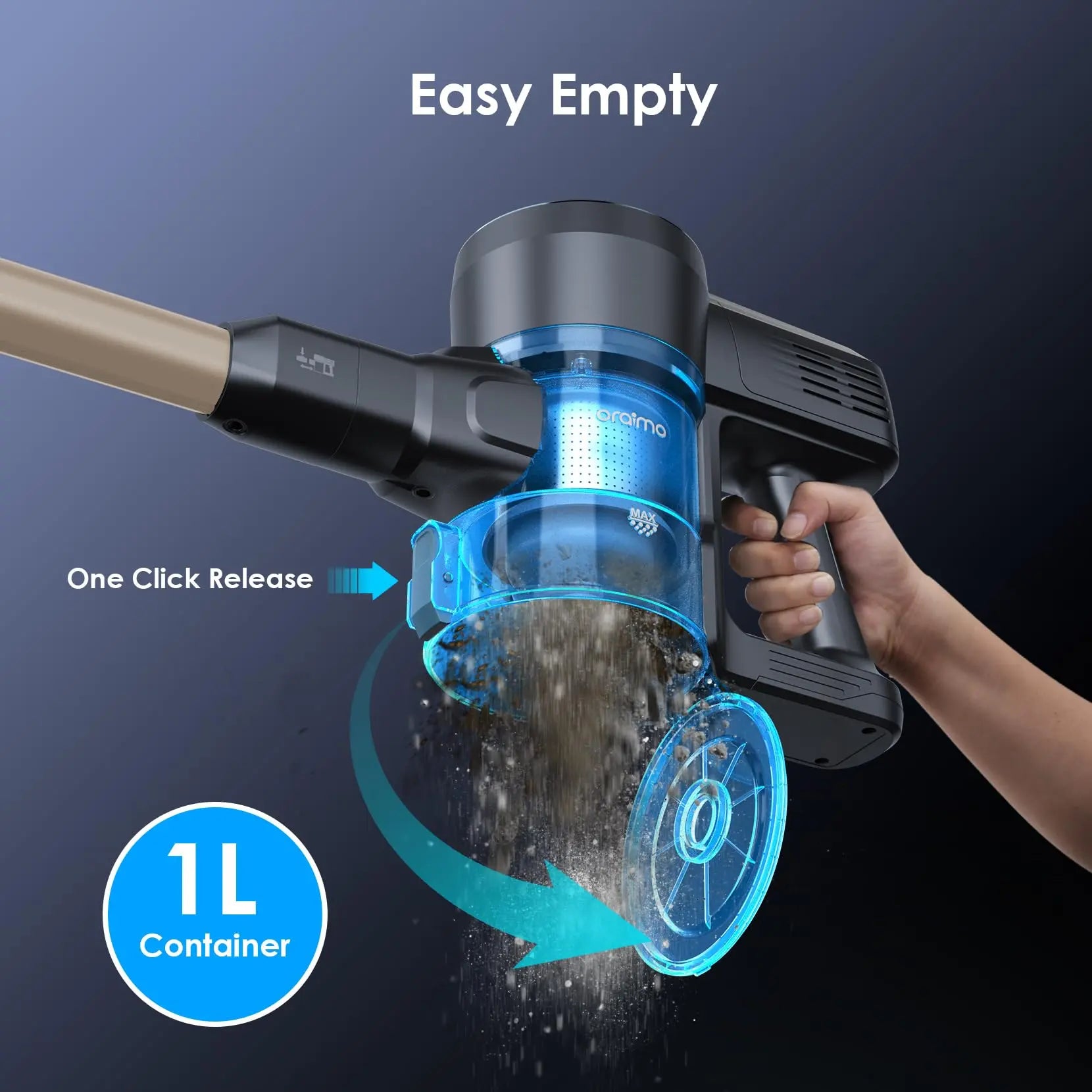 Oraimo Cordless Vacuum, 24KPA Vacuum Cleaner with 270W Brushless Motor, Stick Vacuum with Anti-entangle Floor Brush, Up to 45min Runtime, for Pet Hair Hard Floor Carpet Stair Dorm, 4 HEPA - ANM Liquidation