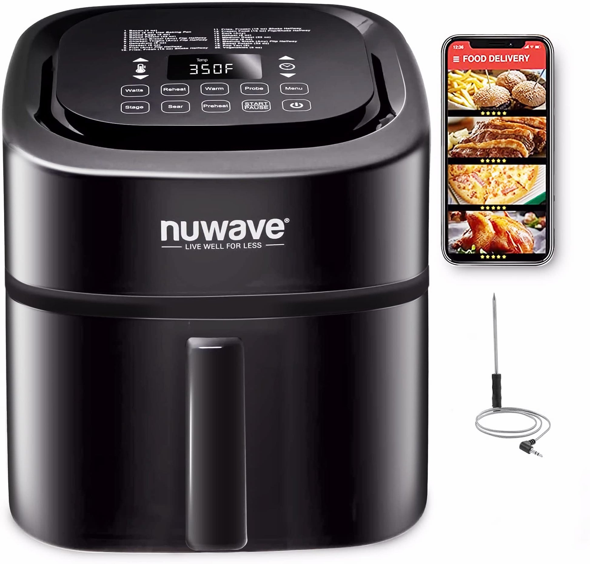 Nuwave Brio Plus 8 Qt Air Fryer, PFAS Free, New & Improved, Digital Touch Screen, Cool White Display, 50°F~400°F in Precise 5°, 5 Cook Functions, 100 Presets & 50 Memory, 3 Wattages 700, 1500, 1800 ANM Liquidation